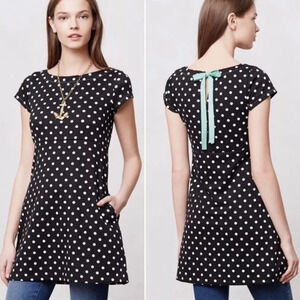 Anthropologie Postmark Dress Womens XS Black Polka Dot Cap Sleeve Fit & Flare